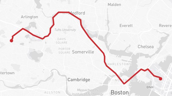 Map from Boston Logan Airport to Belmont, MA