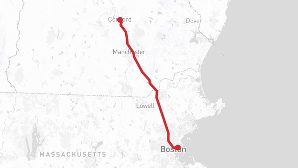 Map from Boston Logan Airport to Concord, NH