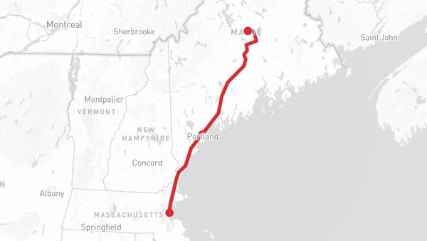 Map from Boston Logan Airport to Maine, ME