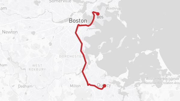 Map from Boston Logan Airport to Quincy, MA